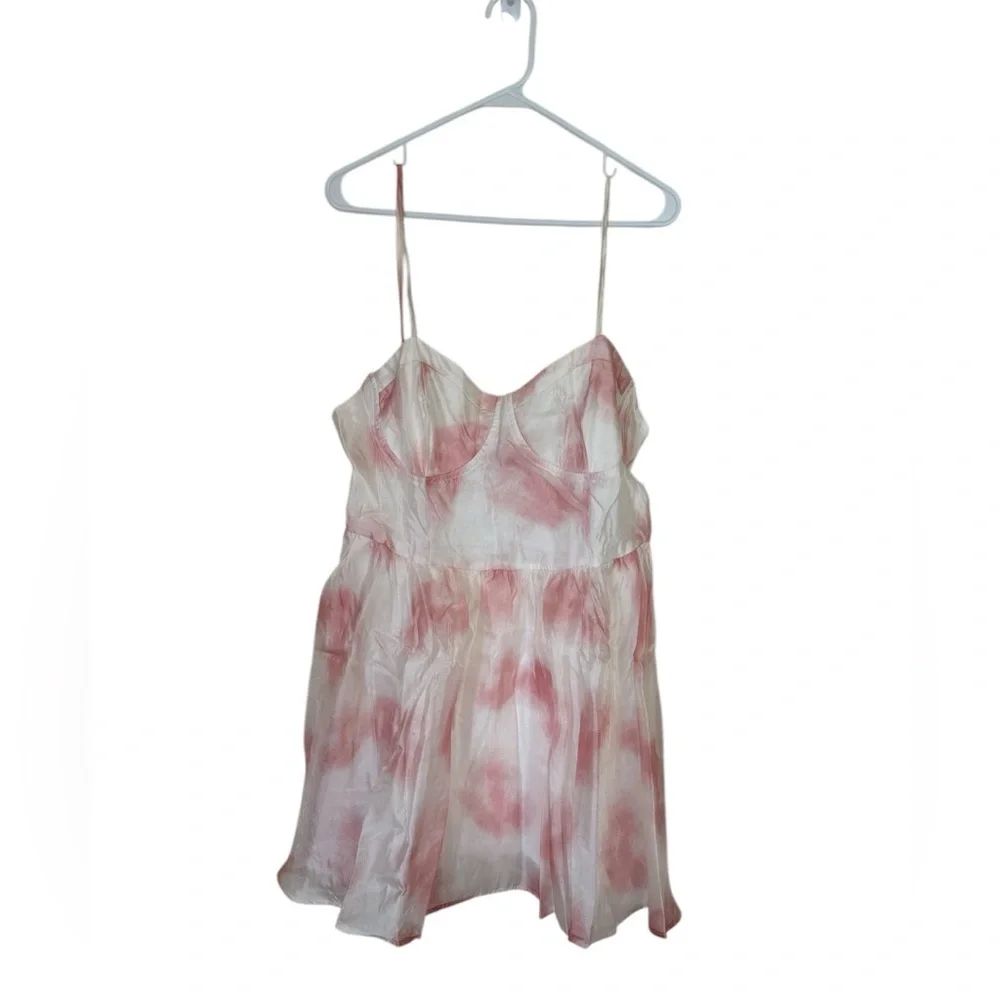 Freesia Chiffon Bustier Mini Dress Size XL Pink Ivory Spaghetti Straps NEW - Picture 4 of 15